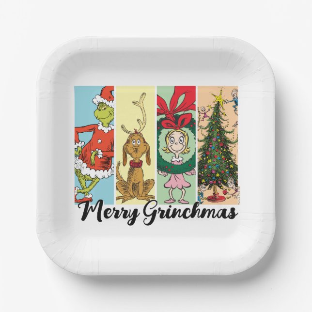 Merry Grinchmas Holiday Collage Pappteller (Vorderseite)