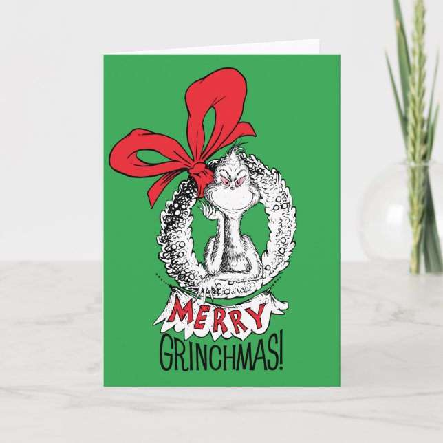 Merry Grinchmas Wreath Grinch Karte (Vorderseite)
