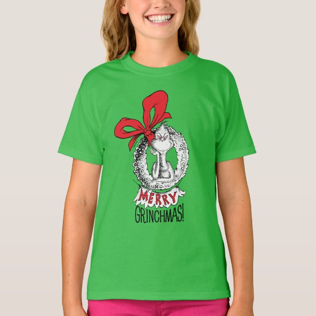 Merry Grinchmas Wreath Grinch T-Shirt (Vorderseite)