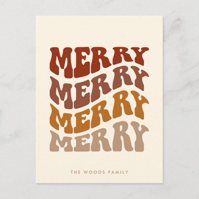 Merry Groovy Wavy Brown Typografie Weihnachten (Vorderseite)