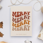 Merry Groovy Wavy Brown Typografie Weihnachten<br><div class="desc">Merry Merry Merry Frory Christmas Card: ein Retro-Design,  mit einer wavy Vintagen Typografie und einer gedämpften Braun & Beige Palette.</div>