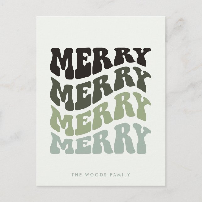 Merry Groovy Wavy Green Typografie Weihnachten (Vorderseite)