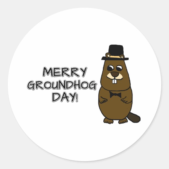 Merry Groundhog Day Runder Aufkleber (Vorderseite)