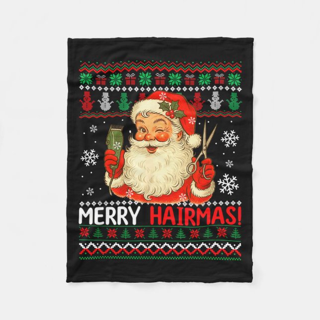 Merry Hairmas Christmas Sweater Santa Hairstylist  Fleecedecke (Vorderseite)