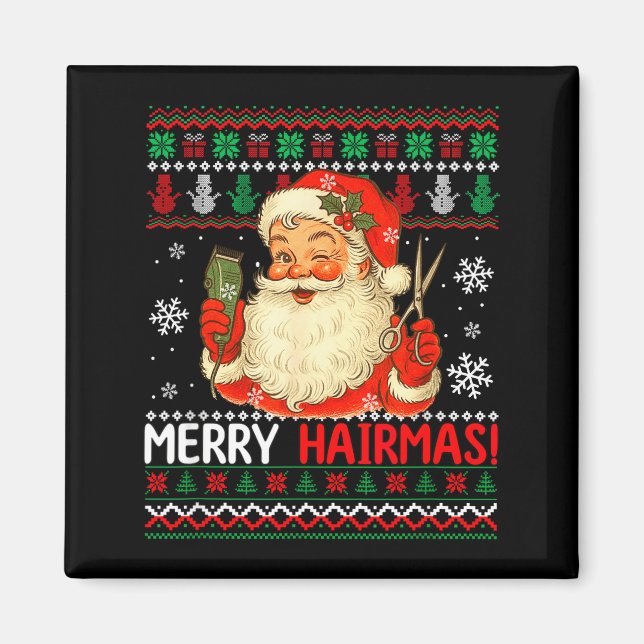 Merry Hairmas Christmas Sweater Santa Hairstylist  Magnet (Vorne)