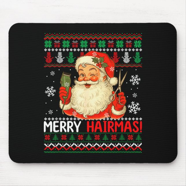 Merry Hairmas Christmas Sweater Santa Hairstylist  Mousepad (Vorne)