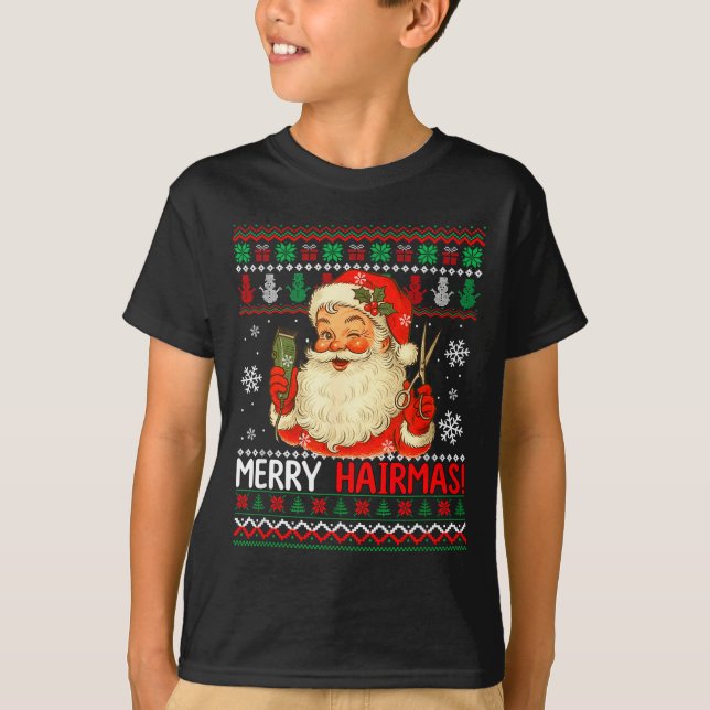 Merry Hairmas Christmas Sweater Santa Hairstylist  T-Shirt (Vorderseite)