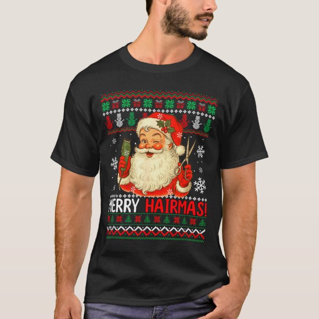 Merry Hairmas Christmas Sweater Santa Hairstylist  T-Shirt (Vorderseite)