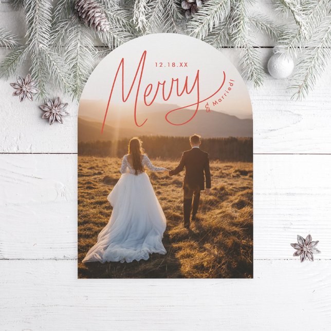 Merry Hand Lettering New Holiday Foto Card Einladung (Von Creator hochgeladen)