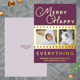Merry Happy Chic 2 Foto Word Art Lila Folien Feiertagskarte