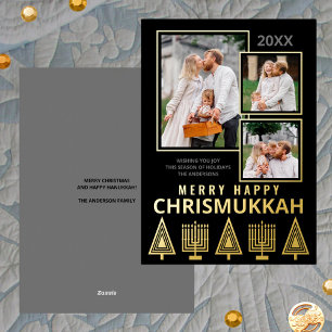 Merry Happy Chrismukkah Chic 3 Foto Gold Folien Feiertagskarte