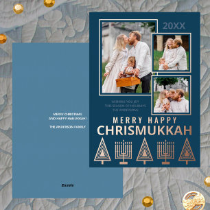 Merry Happy Chrismukkah Chic 3 Foto Rose Gold Folien Feiertagskarte