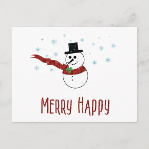 Merry Happy Snowman mit Red Scarf Benutzerdefinier Feiertagspostkarte