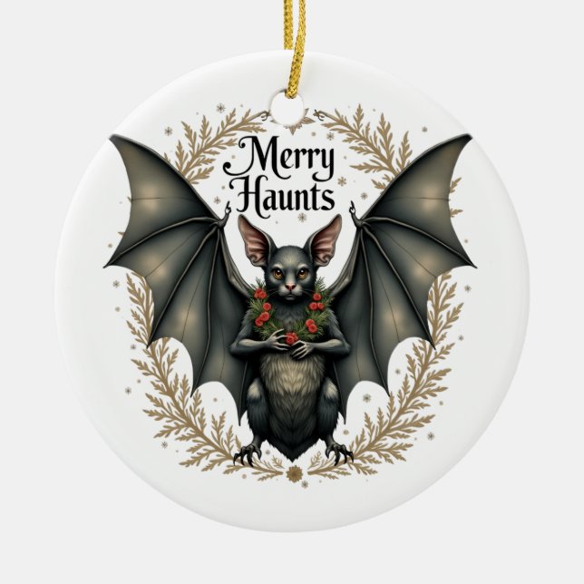 Merry Haunts Gothic Bat Ornament (Vorne)