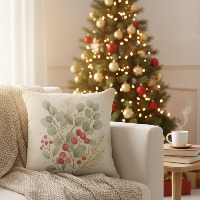 Merry Hearth: Rustic Christmas Botanical Watercolo Kissen (Von Creator hochgeladen)