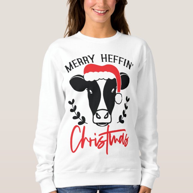 Merry Heffin Weihnachten Funny Kuh Joh Ugly Xmas Sweatshirt (Vorderseite)