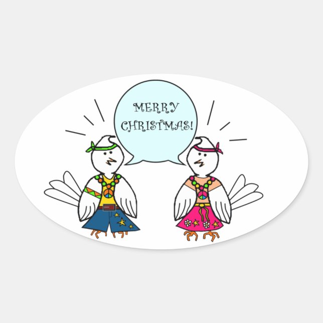 Merry Hippie Christmas Ovaler Aufkleber (Vorderseite)