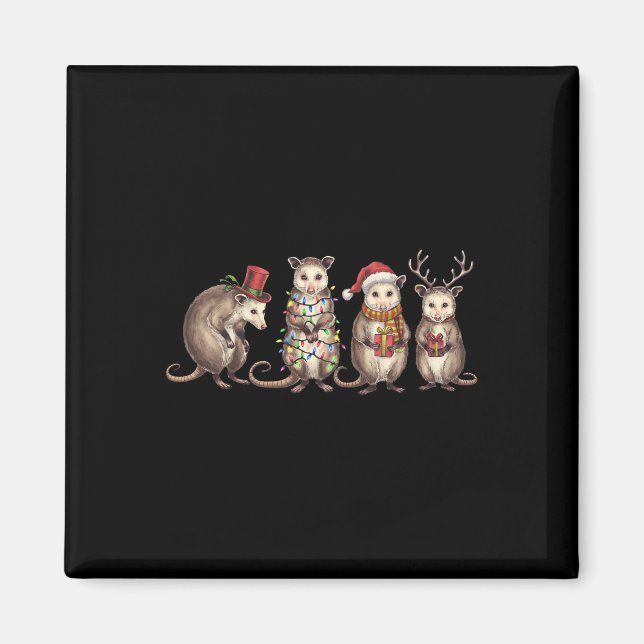 Merry Hissmas Opossum Weihnachts-Weihnachtsmannmüt Magnet (Vorne)
