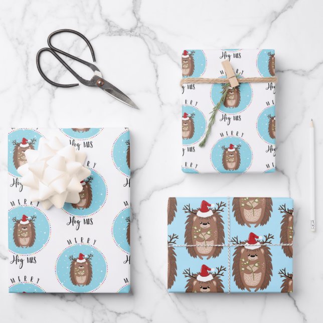 Merry Hog mas Igel lustige Witz Weihnachten Geschenkpapier Set (Vorderseite)