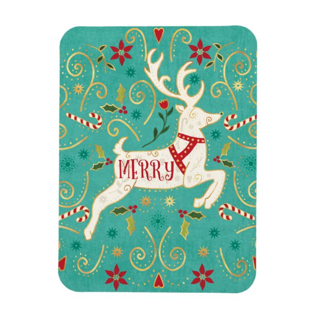 Merry Holiday Aquamarin Reindeer Magnet (Vertikal)