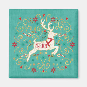 Merry Holiday Aquamarin Reindeer Magnet