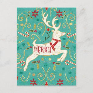 Merry Holiday Aquamarin Reindeer Postkarte