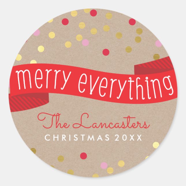 MERRY HOLIDAY BANNER stilvolle Goldkonfetti Runder Aufkleber (Vorderseite)