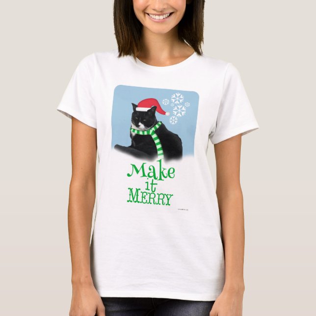Merry Holiday Cat T-Shirt (Vorderseite)