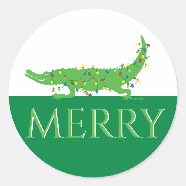 Merry Holiday Gator Runder Aufkleber (Vorderseite)