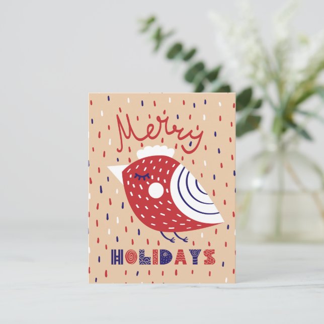 Merry Holidays Bird Christmas Card Feiertagskarte (Stehend Vorderseite)