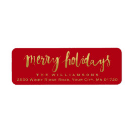 Merry Holidays Trendy Gold Script Custom Red