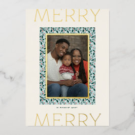 Merry Holly Days Urlaubsfotokarte (Gold) Folien Feiertagskarte