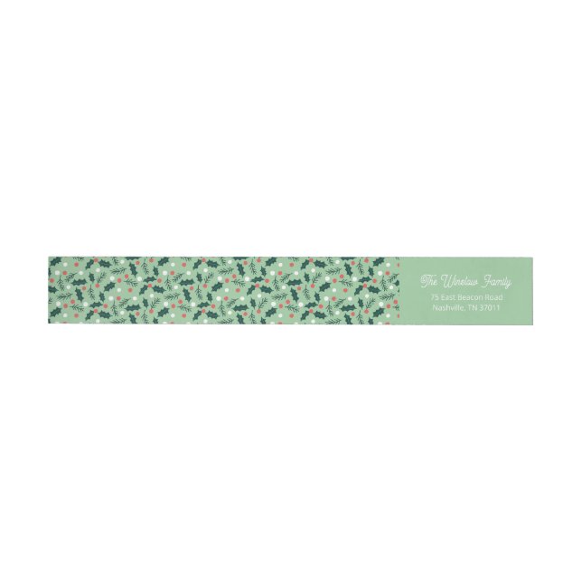 Merry Holly Days Wrap Return Address Label (Green) (Person)