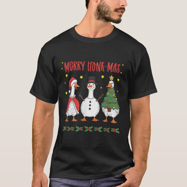Merry Honk-mas Funny Goose Christmas Humor  T-Shirt (Vorderseite)