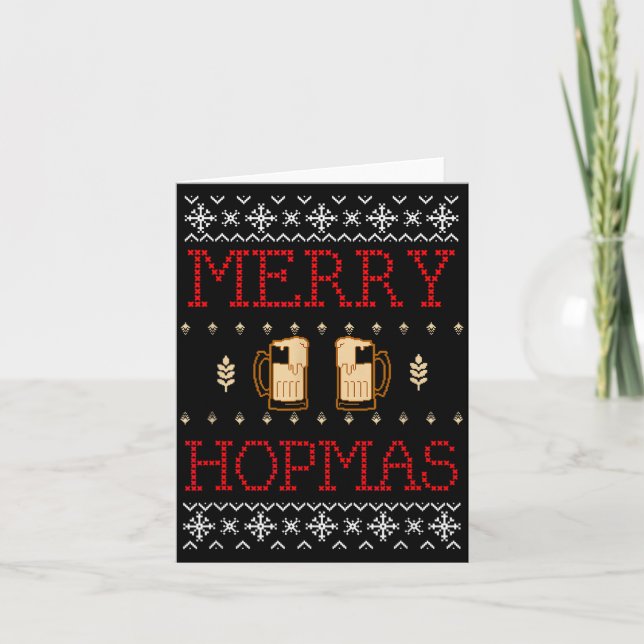 Merry Hopmas Funny Beer Ugly Christmas  Karte (Vorderseite)