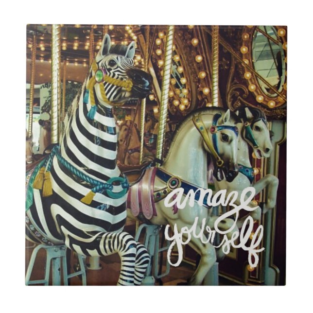 Merry Horse und Zebra Amaze Sie selbst Fliese (Vorderseite)