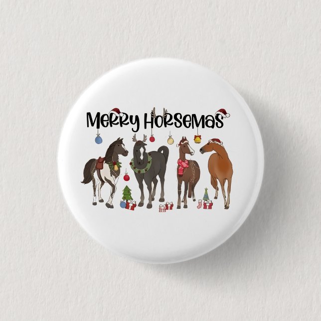 Merry Horsemas Horse Blume Weihnachten Pferde Button (Vorderseite)