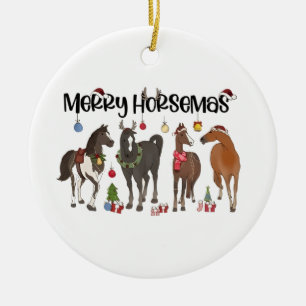 Merry Horsemas Horse Blume Weihnachten Pferde Keramik Ornament