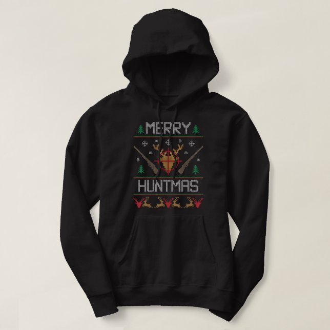 Merry Huntmas Jagen Ugly Christmas Sweater für D Hoodie (Design vorne)