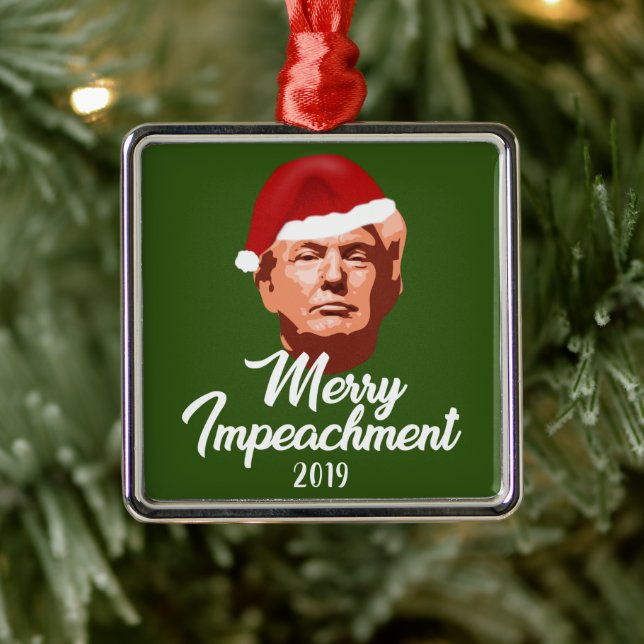 MERRY IMPECHMENT 2019 TRUMP WEIHNACHTSMANNMÜTZE ORNAMENT AUS METALL (Baum)