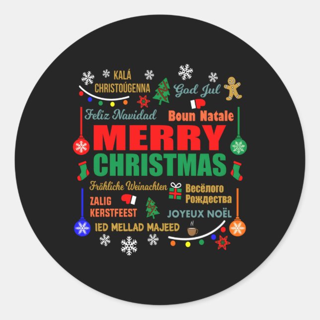 Merry in verschiedenen Sprachen Runder Aufkleber (Vorderseite)