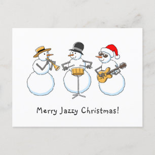 Merry Jazzy Christmas Funny Snowman Jazzband Postkarte