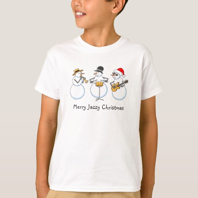 Merry Jazzy Christmas Funny Snowmen Jazz Band Boy T-Shirt (Vorderseite)