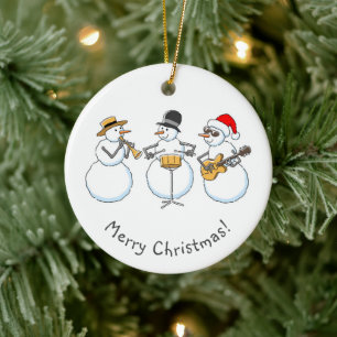 Merry Jazzy Christmas Snowman Funny Jazzband Keramik Ornament