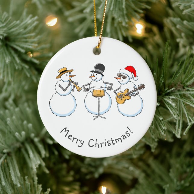 Merry Jazzy Christmas Snowman Funny Jazzband Keramik Ornament (Baum)