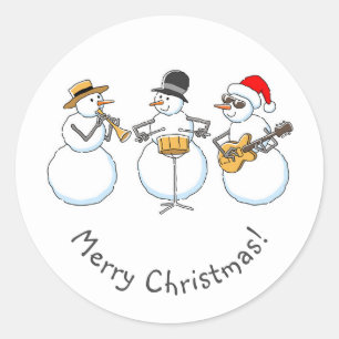 Merry Jazzy Christmas Snowman Funny Jazzband Runder Aufkleber