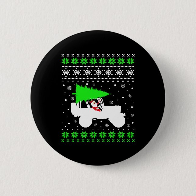Merry Jeepmas Weihnachtsbaum Santa Funny Ugly Swea Button (Vorderseite)