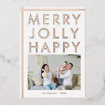 Merry Jolly Happy Family Foto Weihnachten Gold