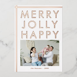 Merry Jolly Happy Family Foto Weihnachten Gold Folien Feiertagskarte