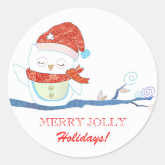 Merry Jolly Holidays Fun Owl Grüße Sticker